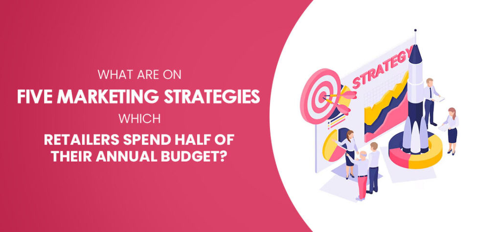 What are five marketing strategies on which retailers spend half of their annual budget?